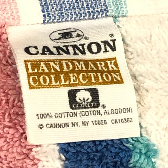 Vintage CANNON USA Landmark Collection Pink Blue Stripe Bath Towel 27"x48.5" - Picture 5 of 10